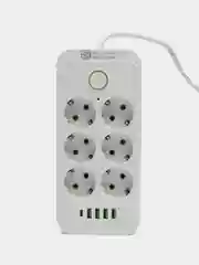 Белый сетевой фильтр 7 метров с 6 розетками 4 USB +1 Type-C 2500 Вт