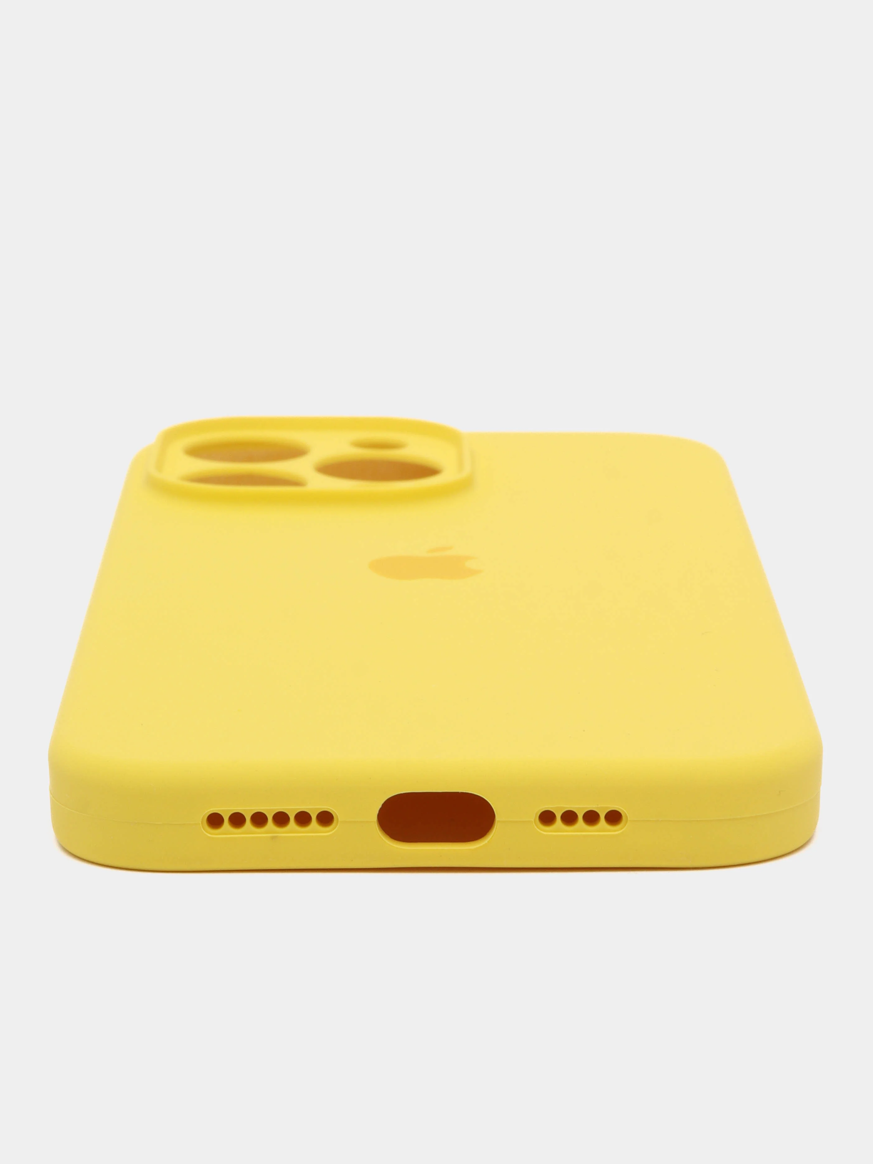 Желтый чехол для iPhone (Айфон) 12, 13, 14, Pro, Max, силиконовый + микрофибра, с защитой камеры