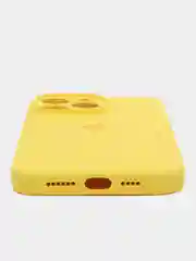 Желтый чехол для iPhone (Айфон) 12, 13, 14, Pro, Max, силиконовый + микрофибра, с защитой камеры