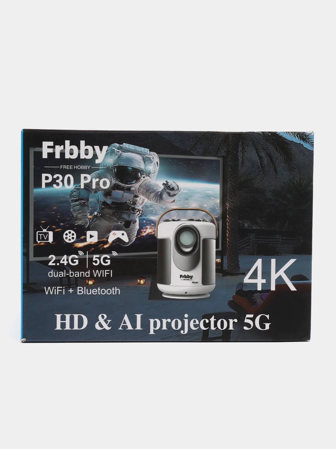 Белый домашний проектор для фильмов Frbby P30 PRO с HDMI, Wi-Fi, Bluetooth, Android