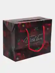 Черный подарочный пакет-коробка With love, 23 х 18 х 11 см