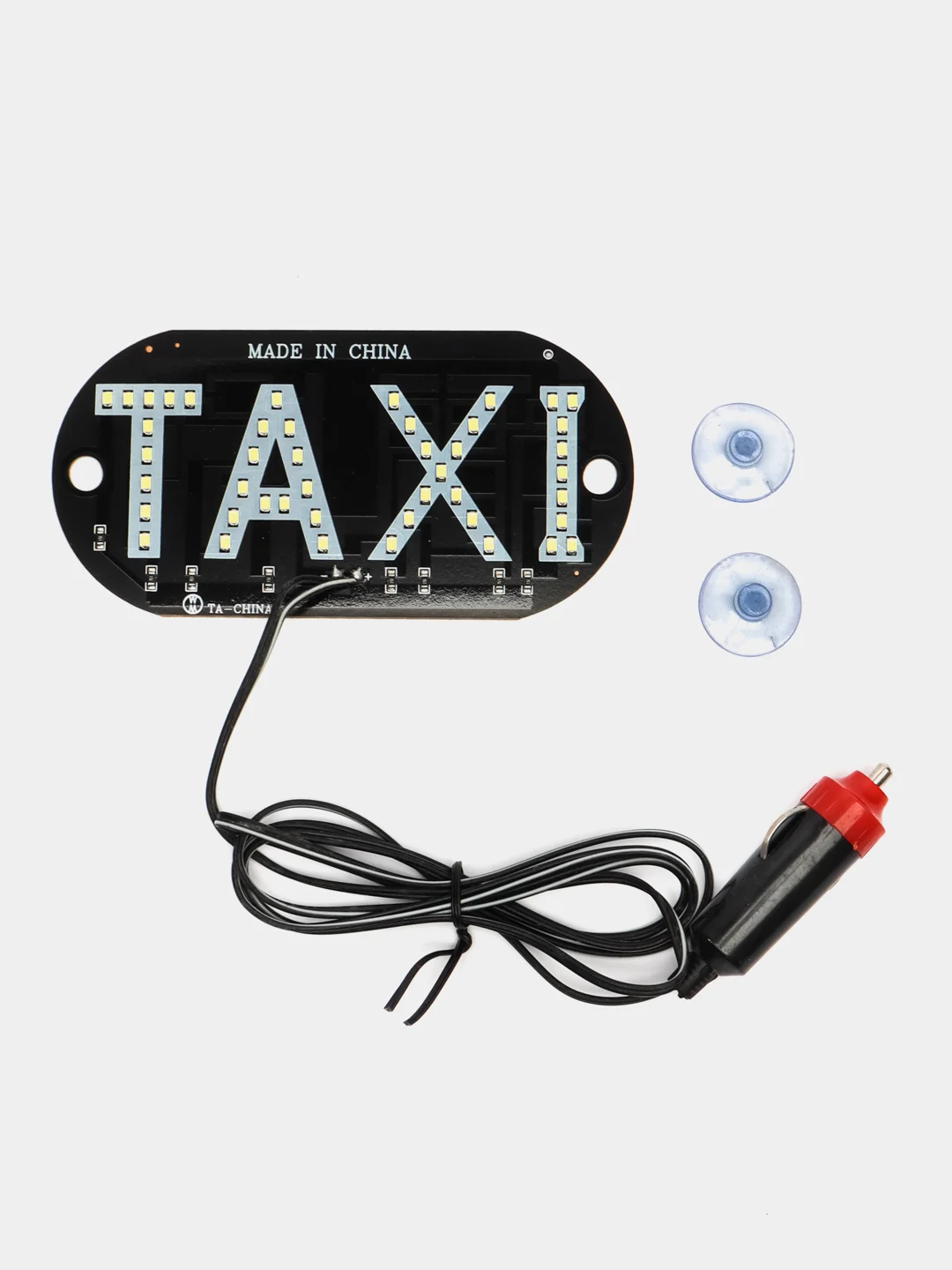 Табличка "Taxi" Такси светодиодная со штекером, в прикуриватель,с проводом, на присосках
