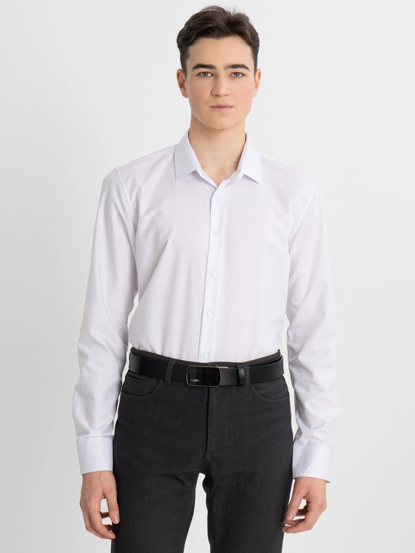 Рубашка классическая белая с длинным рукавом, приталенная Slim fit торжественная