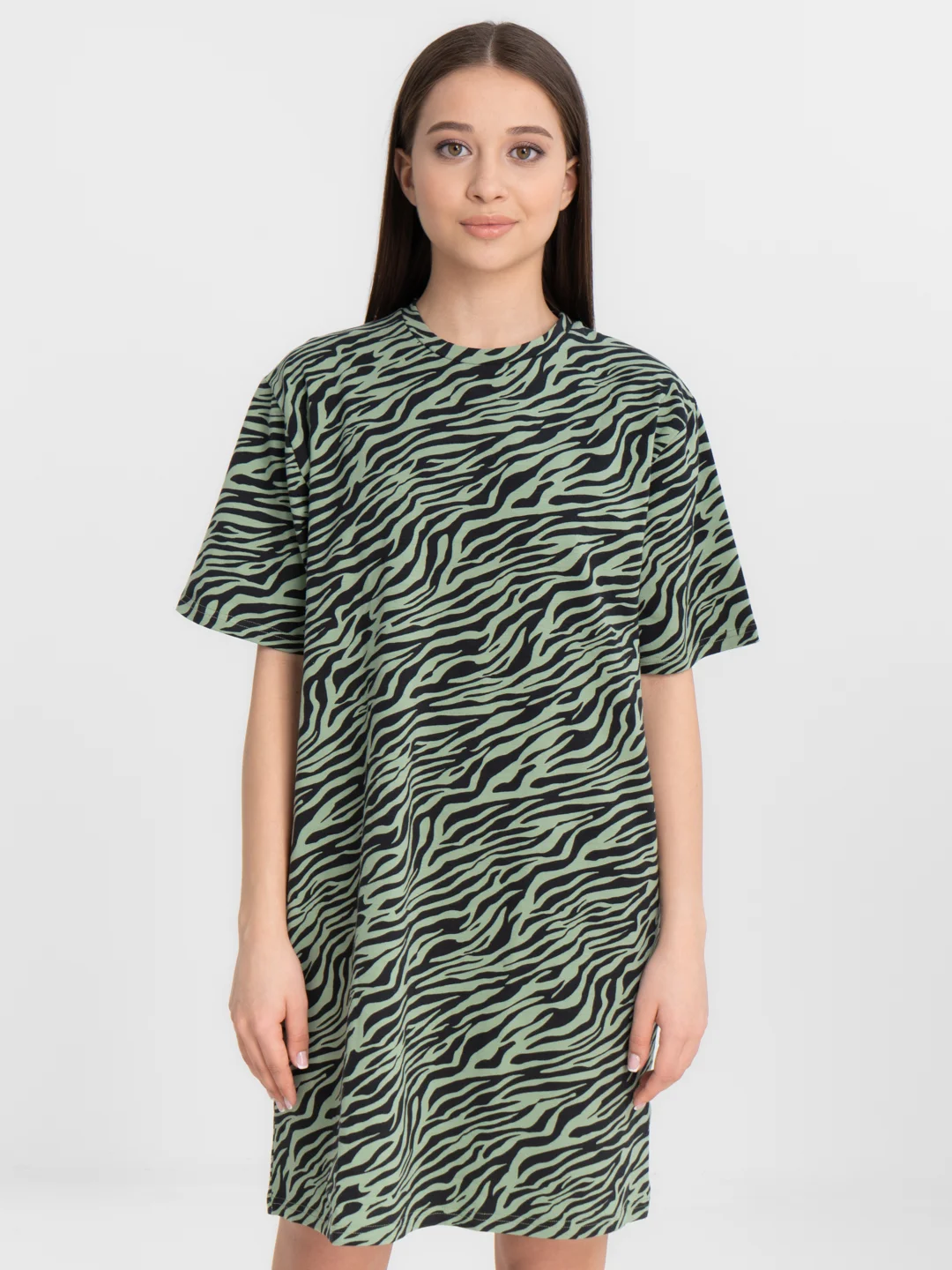 Оливковый платье-футболка Oversize, короткая туника, большие размеры 42-60