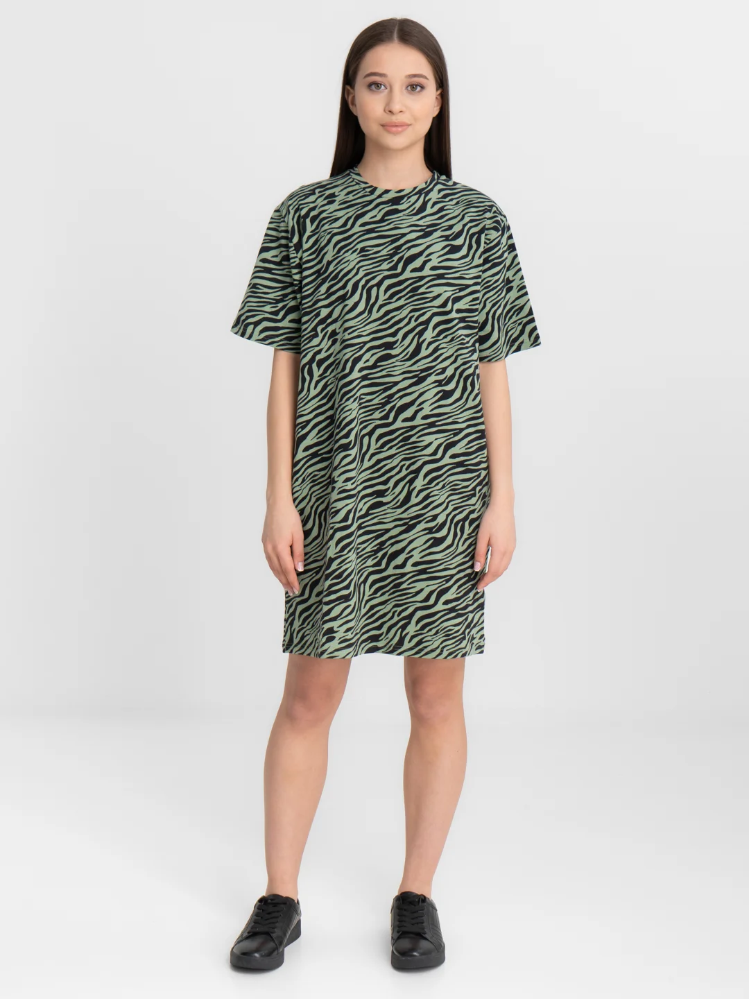 Оливковый платье-футболка Oversize, короткая туника, большие размеры 42-60