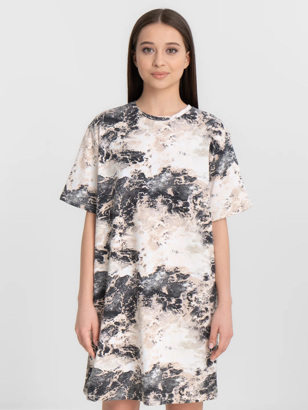 Серый платье-футболка Oversize, короткая туника, большие размеры 42-60