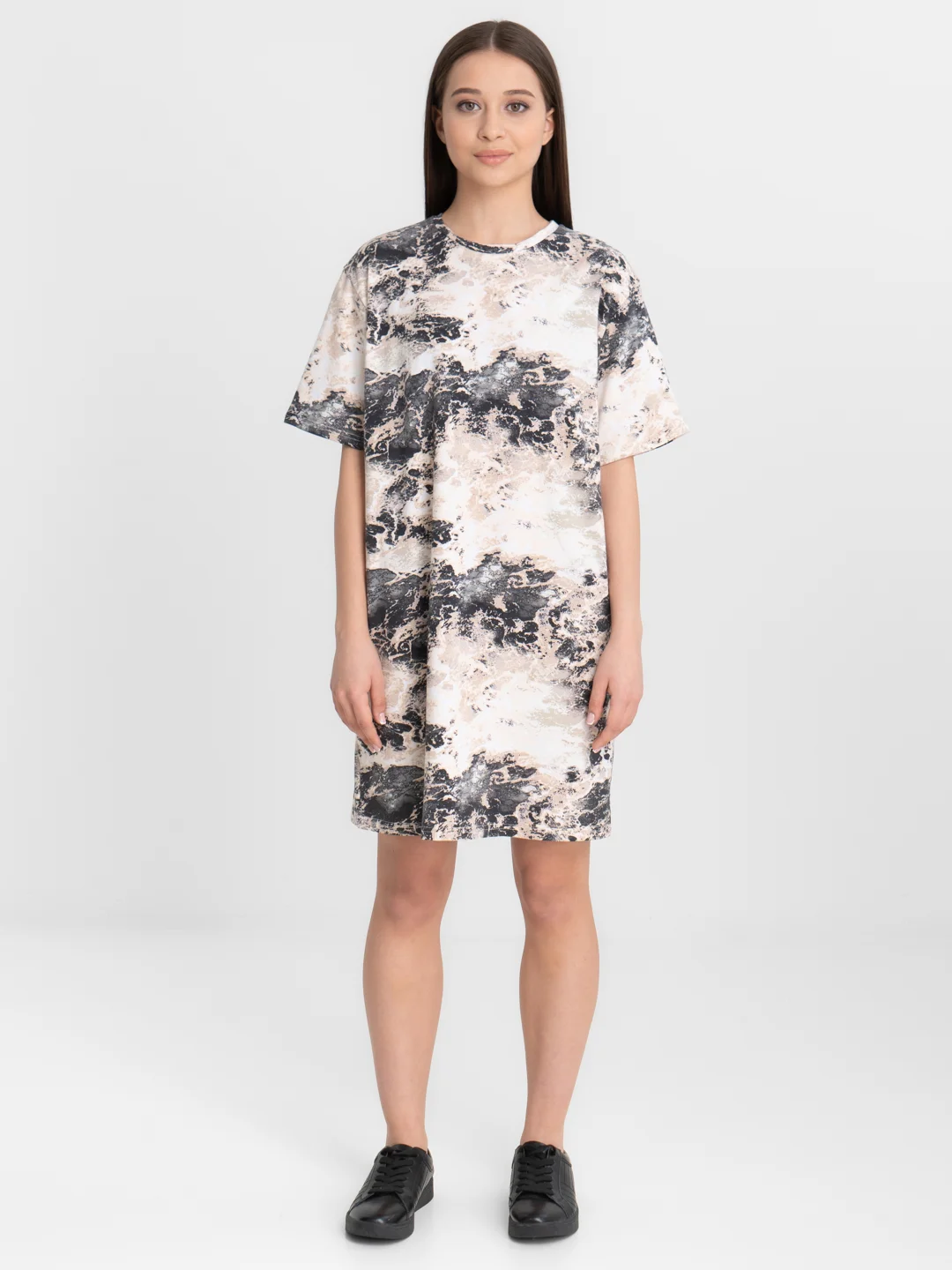 Серый платье-футболка Oversize, короткая туника, большие размеры 42-60