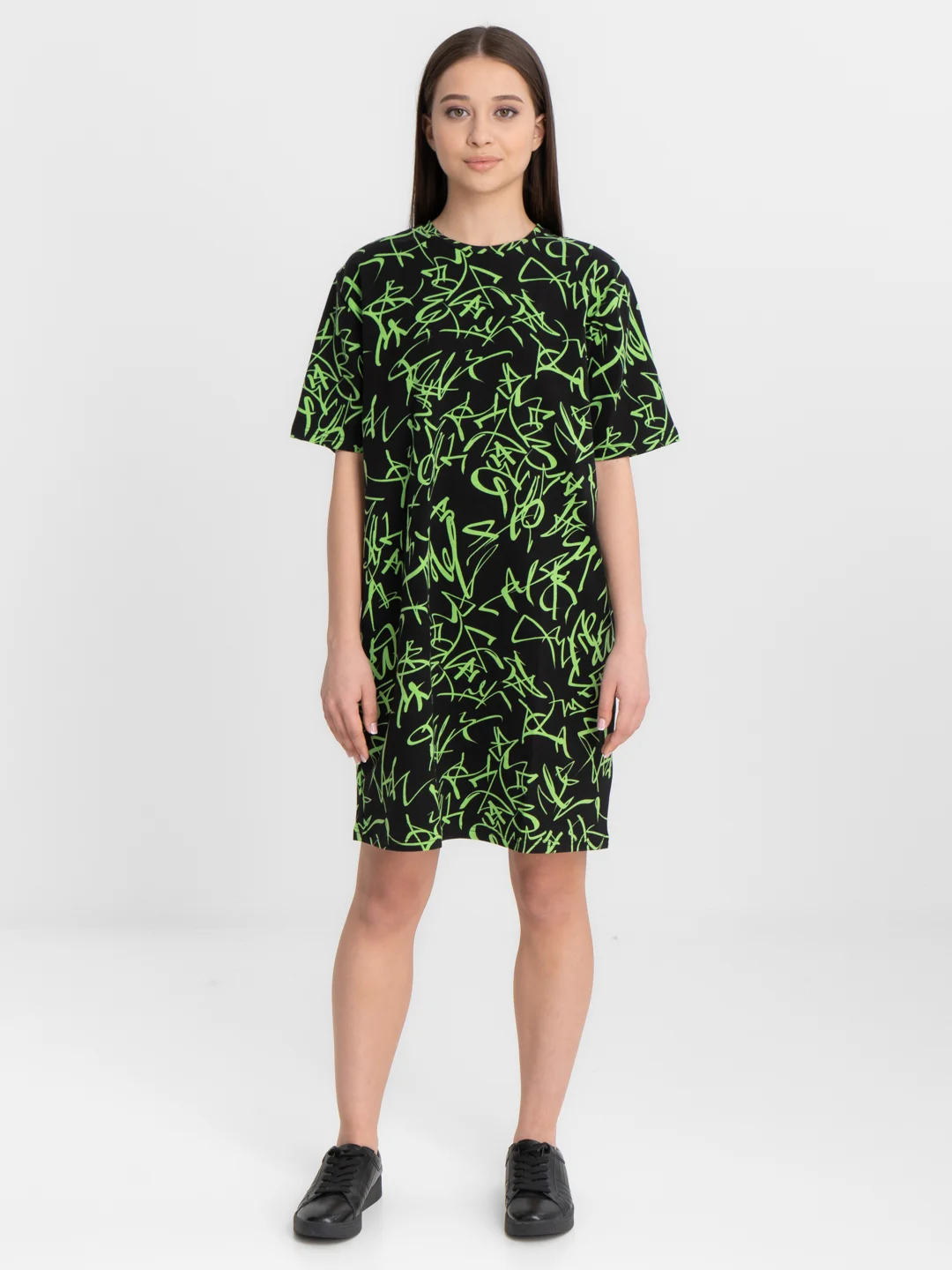 Салатовый платье-футболка Oversize, короткая туника, большие размеры 42-60