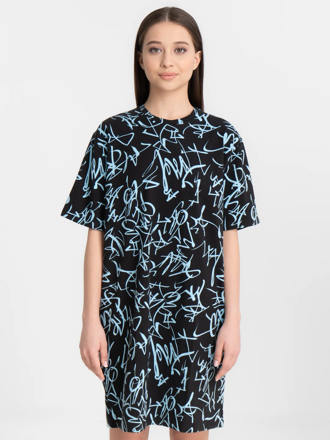 Ледяной платье-футболка Oversize, короткая туника, большие размеры 42-60