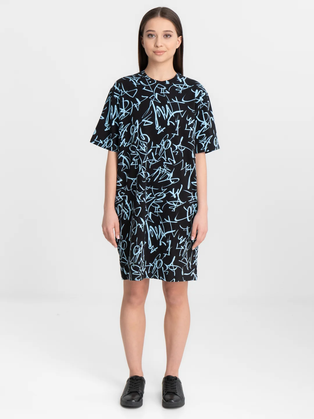 Кремовый платье-футболка Oversize, короткая туника, большие размеры 42-60