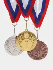 Медаль призовая d 5 см на ленте триколор, металл, 1-2-3 место, золото, серебро, бронза