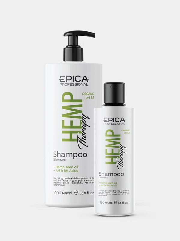 Шампунь для роста с маслом семян конопли, AH и BH кислотами Epica Hemp Therapy Shampoo