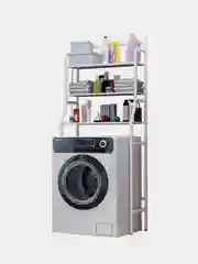 Белый стеллаж для ванной над стиральной машинкой, полка в ванную