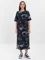 Серый платье-футболка Oversize с принтом, длинное
