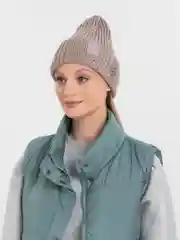 Бежевый меланж шапка женская, вязаная