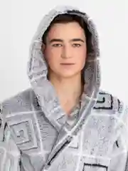 Серый металлик халат мужской с капюшоном ,Ткань - микрофибра ,Производитель - Россия