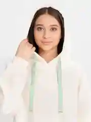 Бежевый худи женская, оверсайз, утепленная, с капюшоном