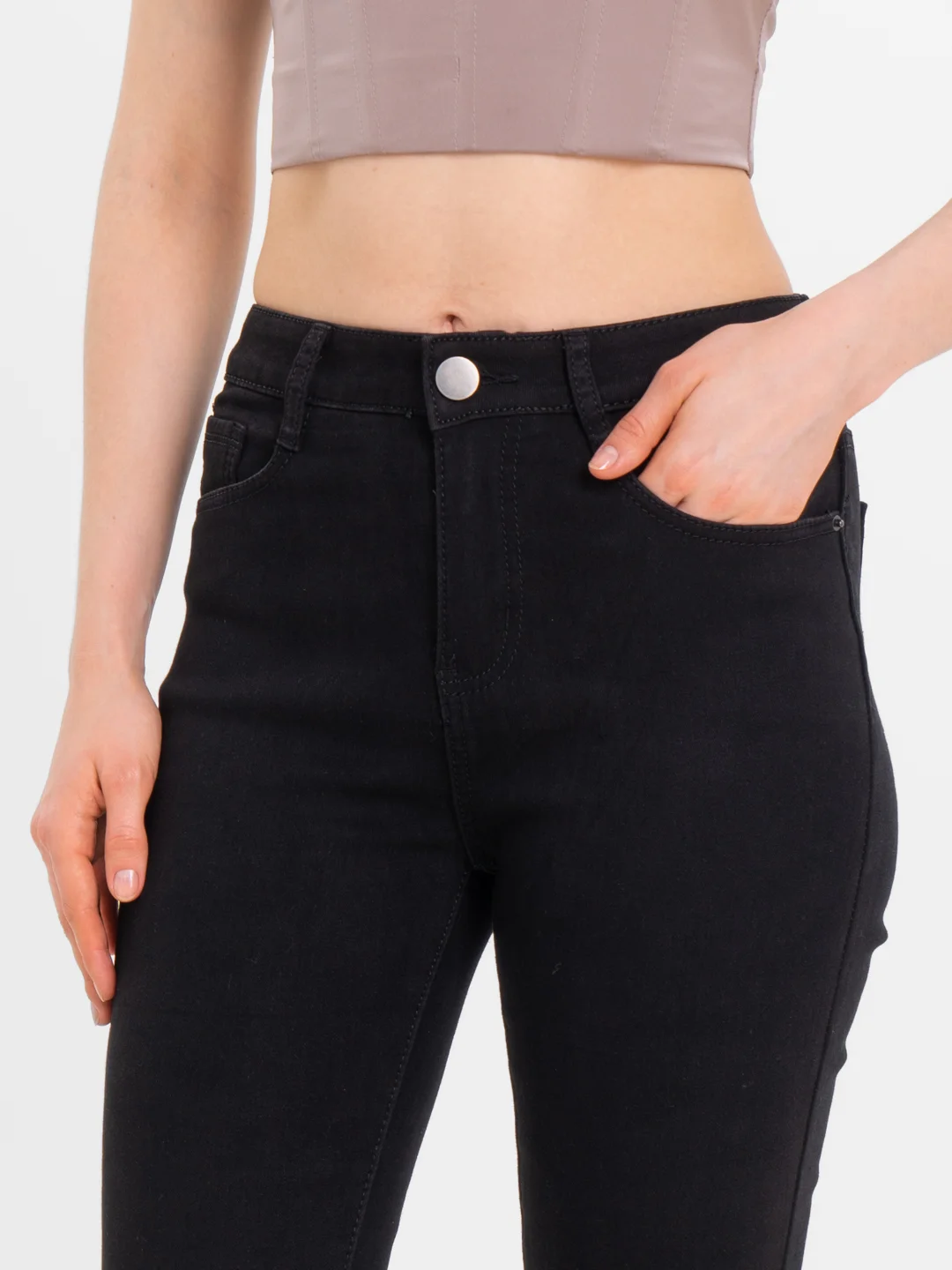 Черный женские джинсы SKINNY, утепленные с мелким начесом и высокой посадкой, черные