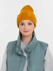 Горчичный шапка женская, вязаная