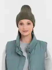 Зелёный хаки шапка женская, вязаная