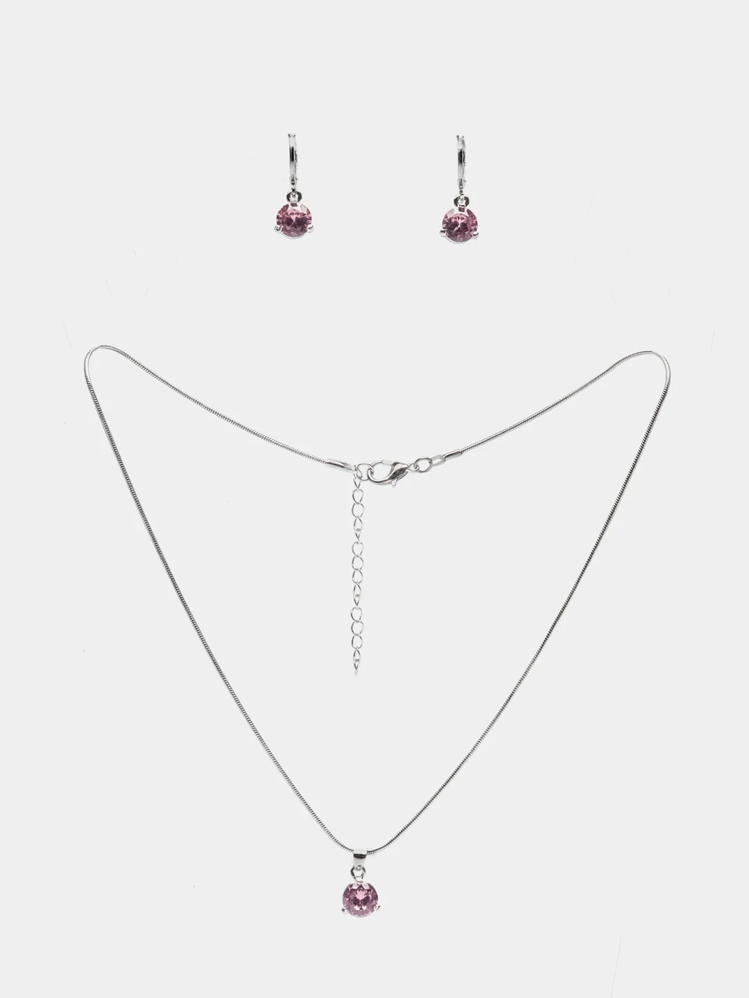 Розовый комплект украшений Ruby. Женские серьги и цепочка с подвеской