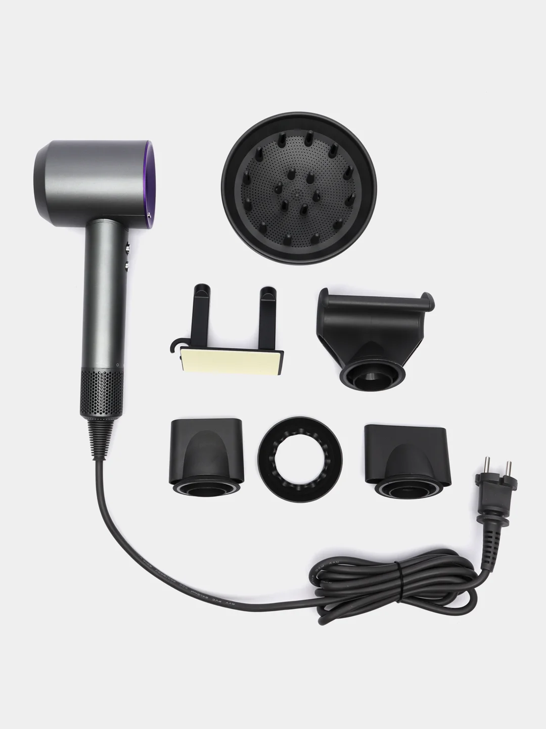 Фиолетовый фен для волос Super Hair Dryer, стайлер для укладки и сушки волос, 5 насадок