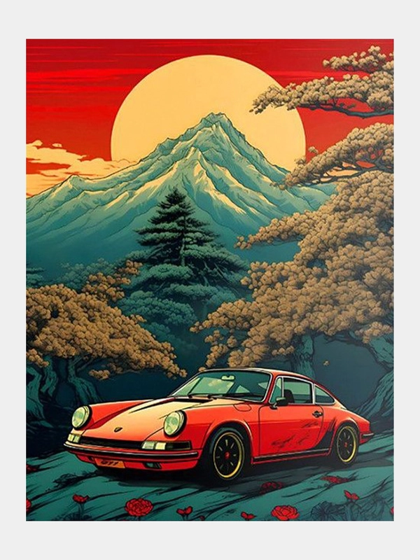 Алмазная мозаика "Красный Porsche" на подрамнике, 40 х 50 см, полная выкладка