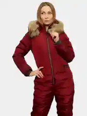 Бордовый комбинезон женский, зимний, с капюшоном