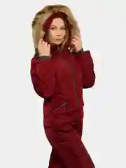 Бордовый комбинезон женский, зимний, с капюшоном