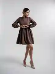 Шоколадный платье женское повседневное, однотонное