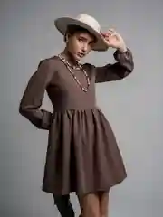Шоколадный платье женское повседневное, однотонное