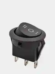 Выключатель клавишный КРУГЛЫЙ c НЕЙТРАЛЬЮ 250V 6А (3с) ON-OFF-ON черн (+ клеммы и термоус)