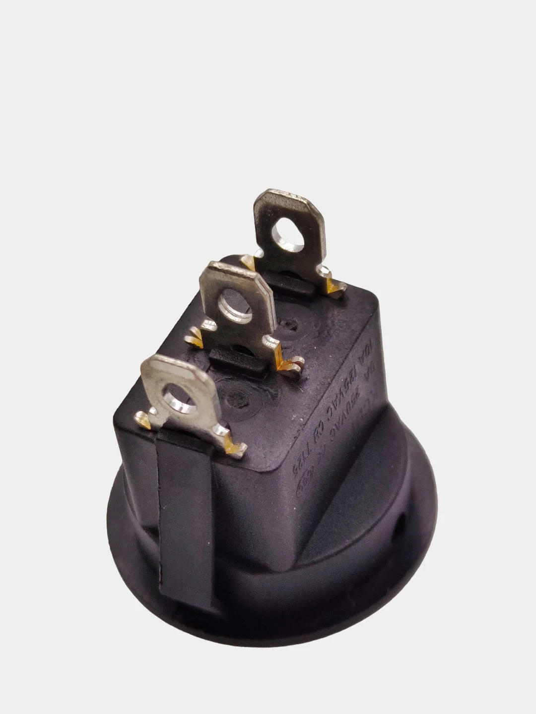 Выключатель клавишный КРУГЛЫЙ c НЕЙТРАЛЬЮ 250V 6А (3с) ON-OFF-ON черн (+ клеммы и термоус)