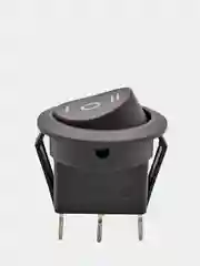 Выключатель клавишный КРУГЛЫЙ c НЕЙТРАЛЬЮ 250V 6А (3с) ON-OFF-ON черн (+ клеммы и термоус)