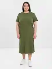 Хаки платье прямое, с разрезами по бокам, короткий рукав