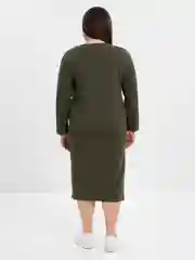 Хаки платье прямое, с разрезами по бокам, длинный рукав