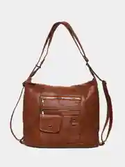 Коричневый вместительная женская сумка - рюкзак из мягкой экокожи PU