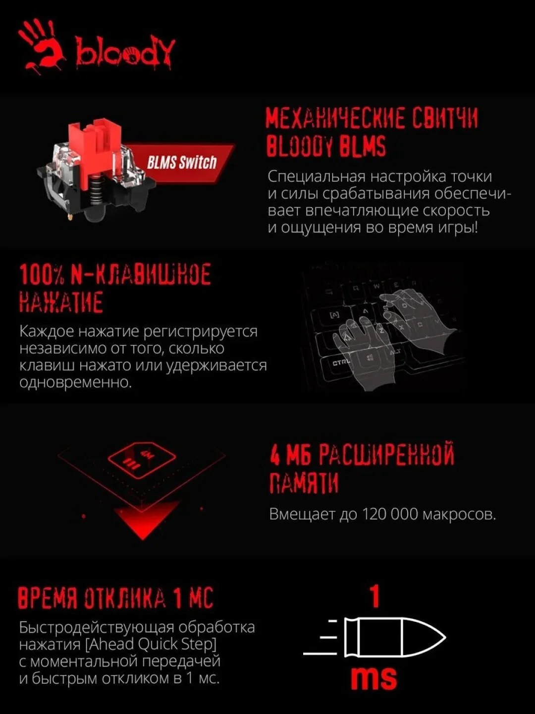 Угольный клавиатура игровая механическая A4Tech Bloody S510N, S510NP, B820N