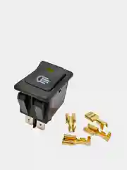 Желтый выключатель (фары, свет) клавишный 12V 35А (4с) ON-OFF с  LED подсв (+ клеммамы и термоус)