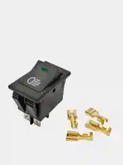 Зеленый выключатель (фары, свет) клавишный 12V 35А (4с) ON-OFF с  LED подсв (+ клеммамы и термоус)