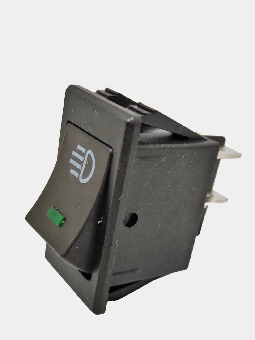 Зеленый выключатель (фары, свет) клавишный 12V 35А (4с) ON-OFF с  LED подсв (+ клеммамы и термоус)
