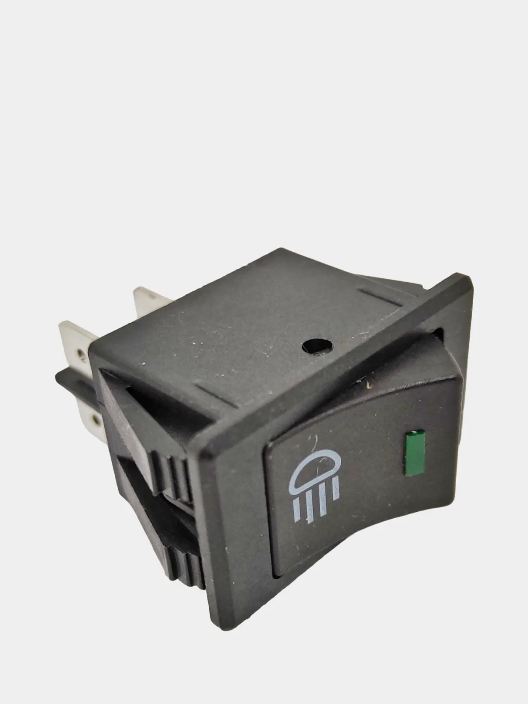 Зеленый выключатель (фары, свет) клавишный 12V 35А (4с) ON-OFF с  LED подсв (+ клеммамы и термоус)
