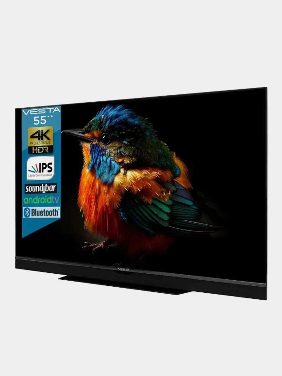 Черный телевизор LED 55" VeSta V55MUA7500, 4K, HDR, SmartTV, саундбар, BT 5.0, Wi-Fi , черный