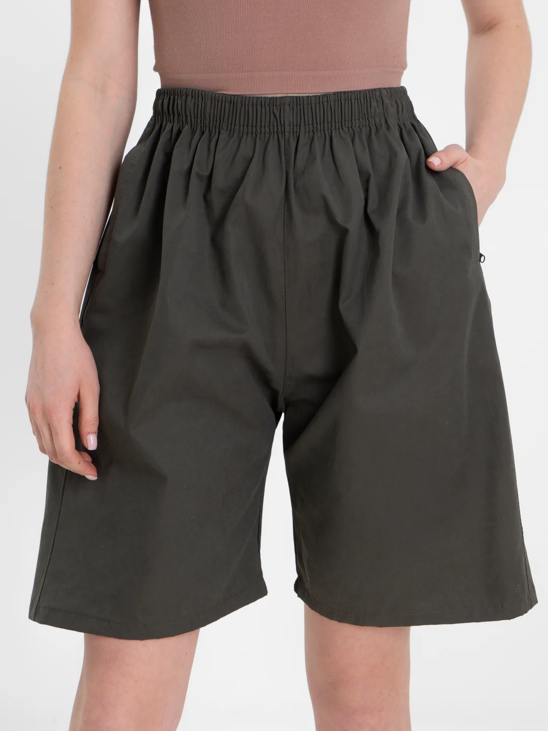 Зелёный хаки trendd / Шорты базовые Unisex с карманами и эластичной талией