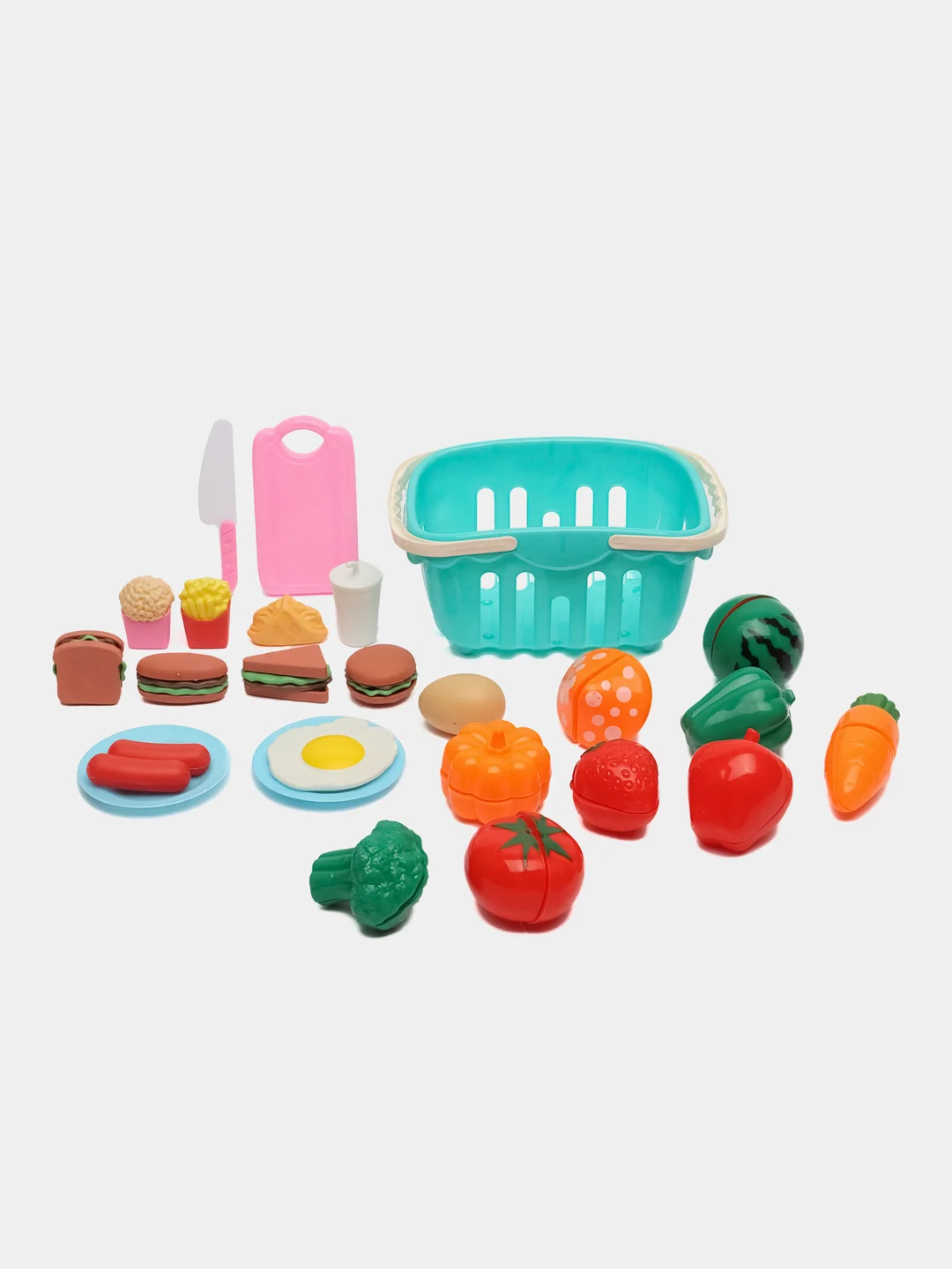 Игрушки "Фрукты и овощи" на липучках/Набор продуктов/Овощи/Фрукты/ПиццаПосуда/Корзина/Торт