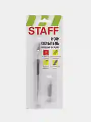 Нож макетный (скальпель) STAFF, 6 лезвий в комплекте, металлический корпус, блистер