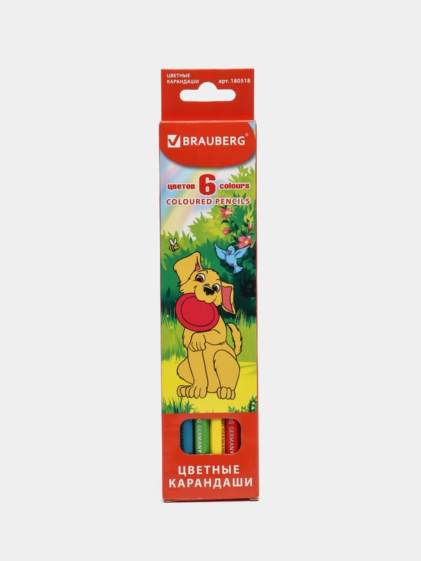 Карандаши цветные BRAUBERG "My lovely dogs", 6 цв., заточенные, карт. упак