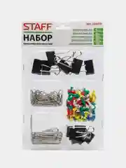 Набор STAFF "Profit", зажимы 19 и 25 мм по 6 шт., скрепки, кнопки-гвоздики