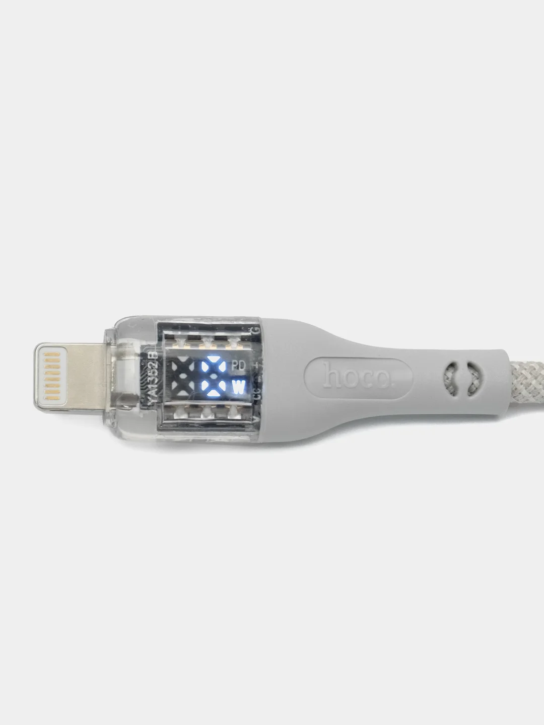 Серый кабель Hoco U115 с Type-C на Lightning 20W для зарядки и передачи данных с LED-ДИСПЛЕЕМ