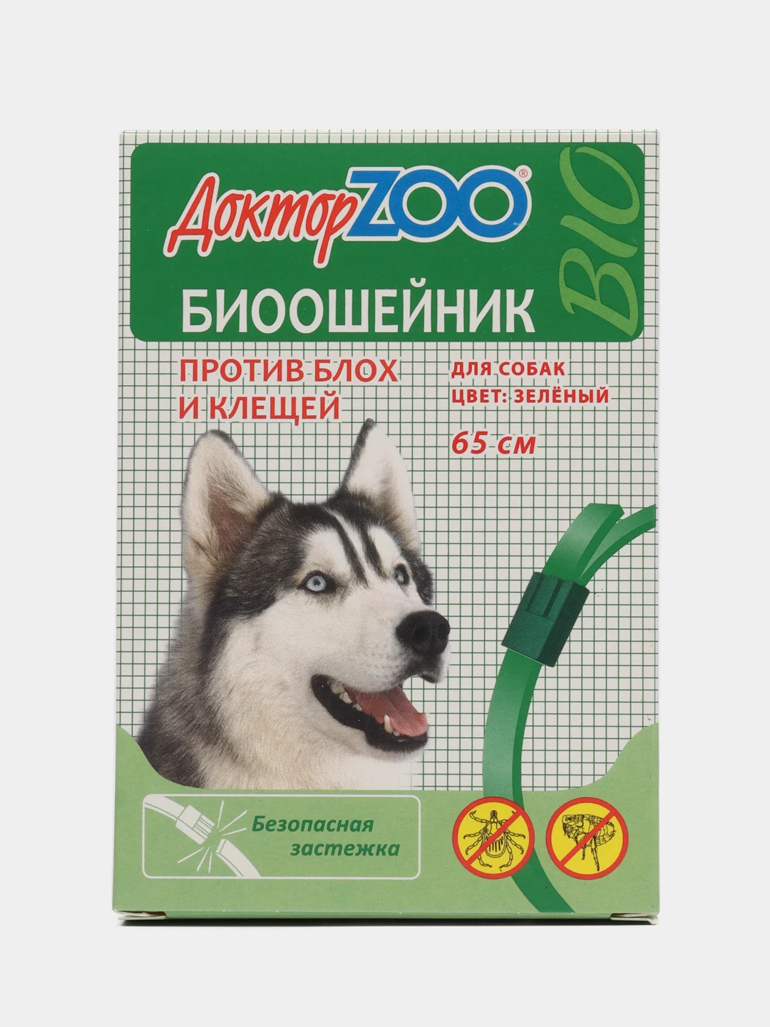 Зеленый ошейник Доктор ZOO для собак против блох и клещей, 65 см